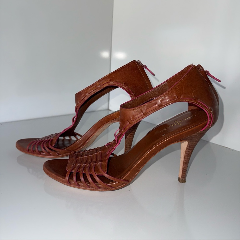 Cole Haan Valencia woven leather sandals with heel zipper size 10 B